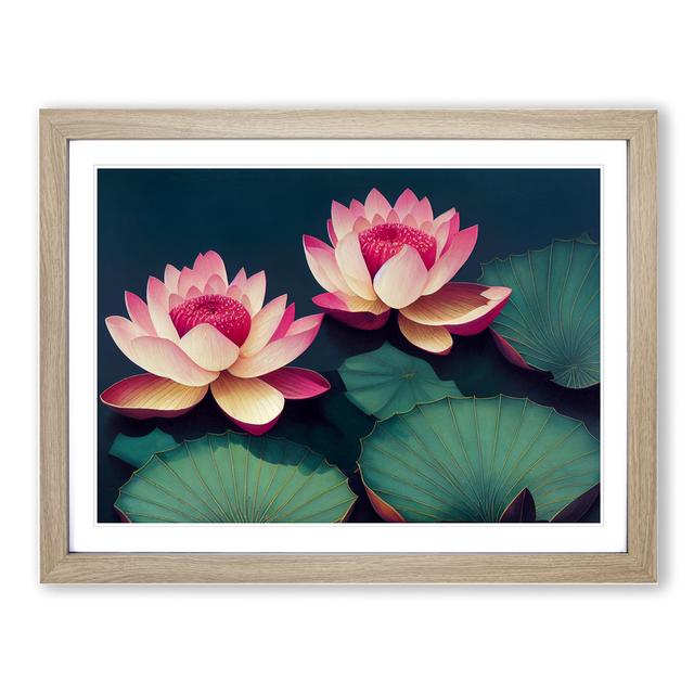 Beaming Lotus Flowers - Picture Frame Graphic Art Latitude Vive Frame Colour: Oak, Size: 46cm H x 64cm W x 2cm D on Productcaster.