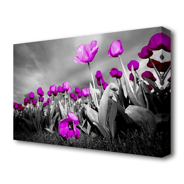 Purple Tuilp Skies B n W Flowers Canvas Print Wall Art East Urban Home Size: 66.04 cm H x 101.6 cm W on Productcaster.