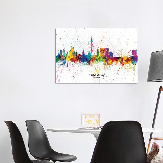 Dusseldorf Germany Skyline Splash by Michael Tompsett - Wrapped Canvas Graphic Art Latitude Run Size: 66.04cm H x 101.6cm W x 1.9cm D on Productcaster.