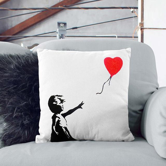 Girl with Balloon by Banksy Cushion with Filling East Urban Home Backing Colour: Black, Size: 40cm H x 40cm W x 15cm D on Productcaster.