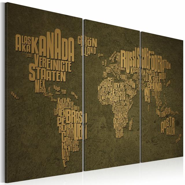 3-tlg. Leinwandbilder-Set The Map of the World, Beige Continents East Urban Home Größe: 80 cm H x 120 cm B on Productcaster.