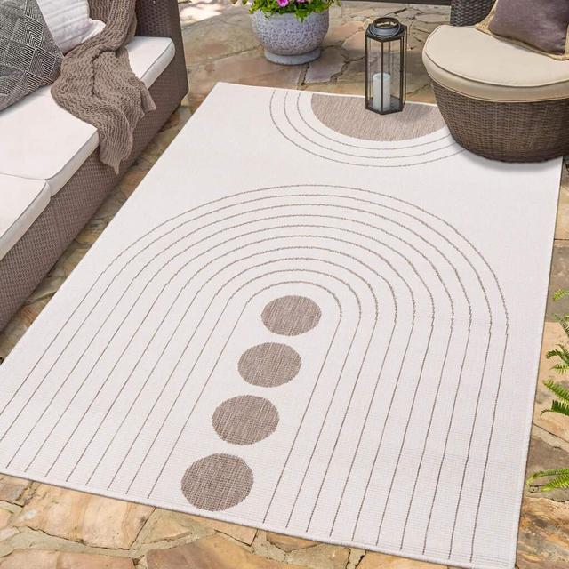 In- & Outdoor-Teppich Beige, Creme – Wendeteppich – 120 cm Rund – Kreis-Muster – Wetterbeständig Carpet City Teppichgröße: Rechteckig 200 x 290 cm on Productcaster.