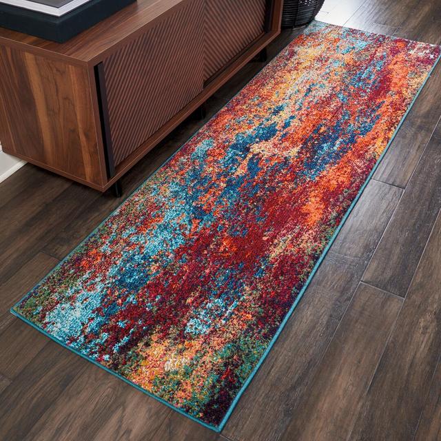 Gerome Blue/Orange/Red Area Rug Mistana Rug Size: Runner 66 x 305cm on Productcaster.