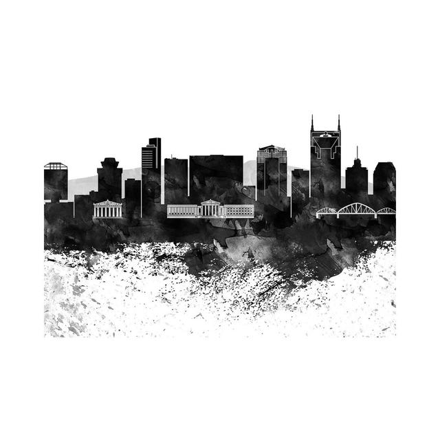 Nashville Black & White Drops Skyline by WallDecorAddict - Wrapped Canvas Painting Latitude Run Size: 20.32cm H x 30.48cm W x 1.91cm D on Productcaster.