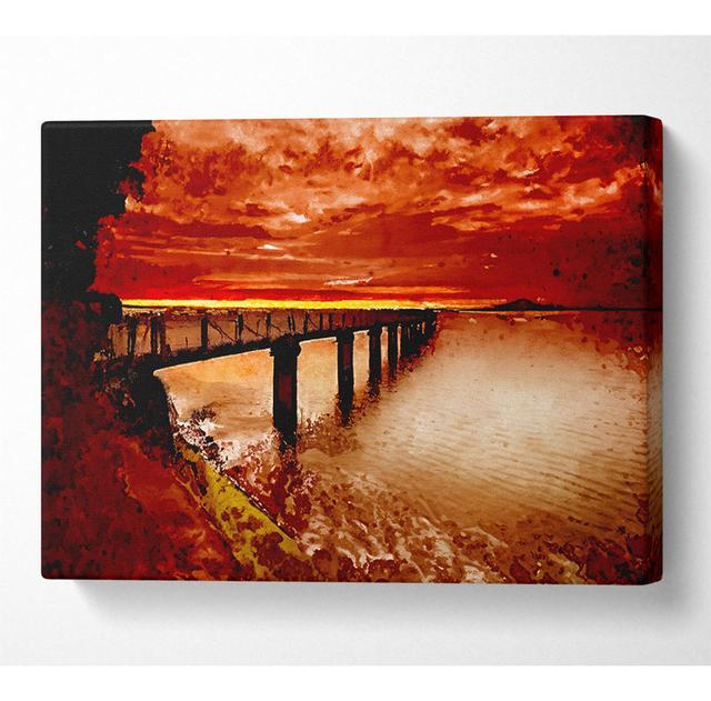 Bridge Over The Ocean Orange - Wrapped Canvas Art Prints Alpen Home Size: 81cm H x 121.9cm W x 10cm D on Productcaster.