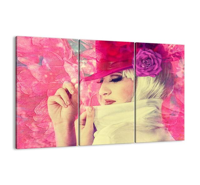 Retro Portrait in Pink Fumes - 3 Piece Unframed Photograph Print Set on Canvas Brayden Studio Size: 70cm H x 105cm W x 1.8cm D on Productcaster.