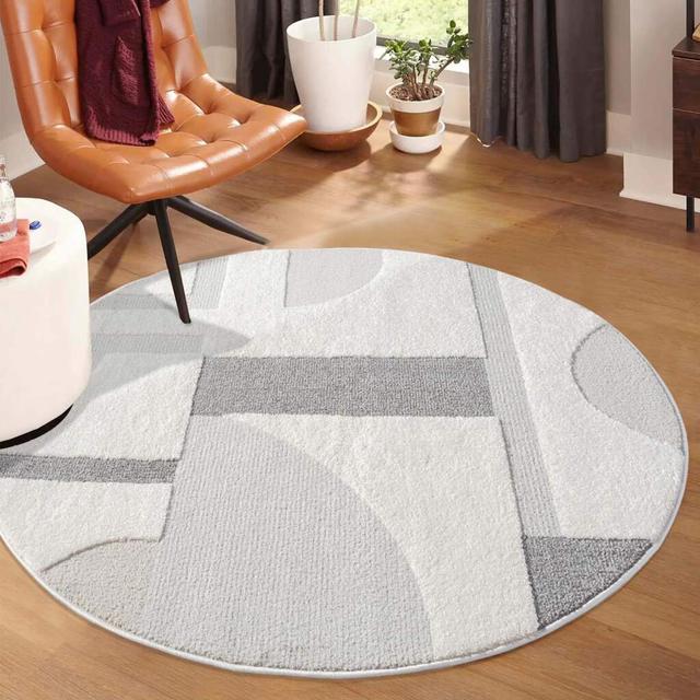 Dollie Machine Woven Grey Area Rug George Oliver Rug Size: Round 160cm on Productcaster.