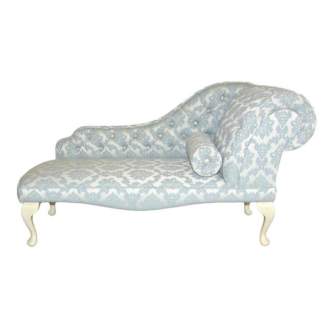 Loretta Chaise Longue Fairmont Park Upholstery: Linea Denim, Orientation: Right-Hand Chaise, Leg Finish: Cream on Productcaster.