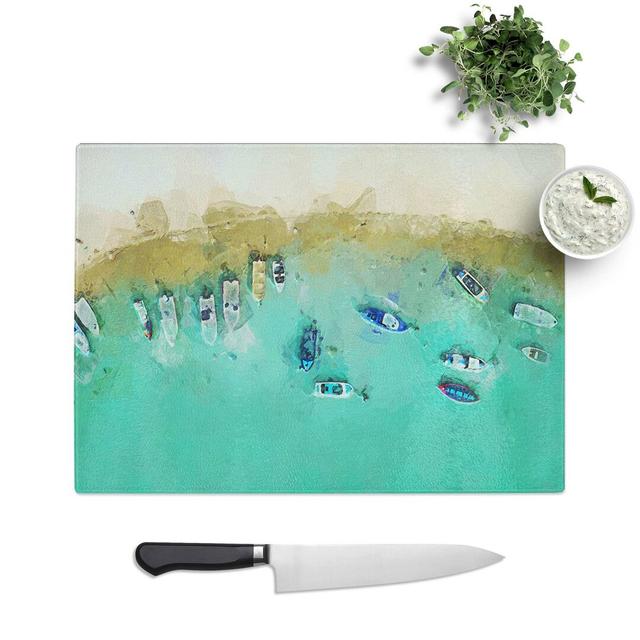 Tempered Glass Aerial View of Boats Chopping Board East Urban Home Size: 39 cm W x 28.5 cm L on Productcaster.