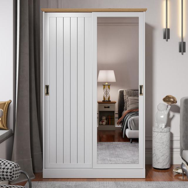 Erison 2 Door Wardrobe with Mirror 17 Stories Colour: White on Productcaster.