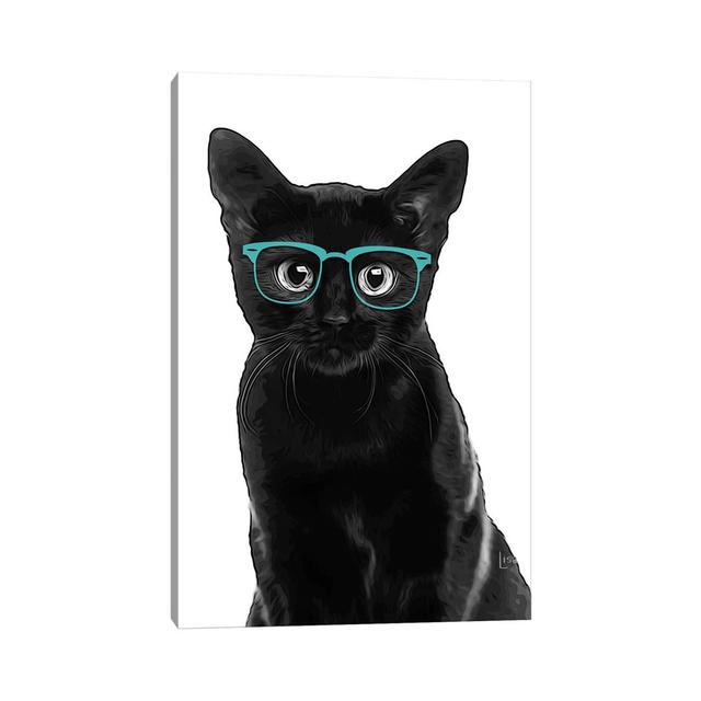 Black Cat with Teal Glasses - Wrapped Canvas Art Prints Maturi Size: 101.6cm H x 66.04cm W x 1.905cm D on Productcaster.