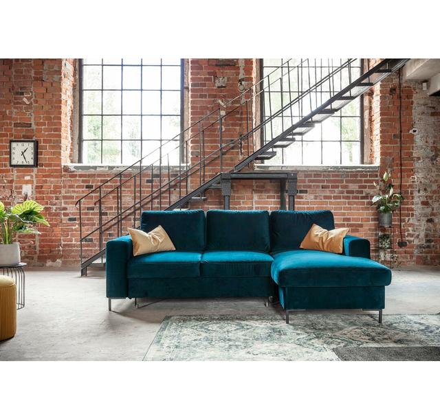 Ecksofa Lofty Lilly S mit Bettfunktion MiuForm Ausrichtung: Ausrichtung Rechts, Polsterfarbe: Petrolgrün on Productcaster.