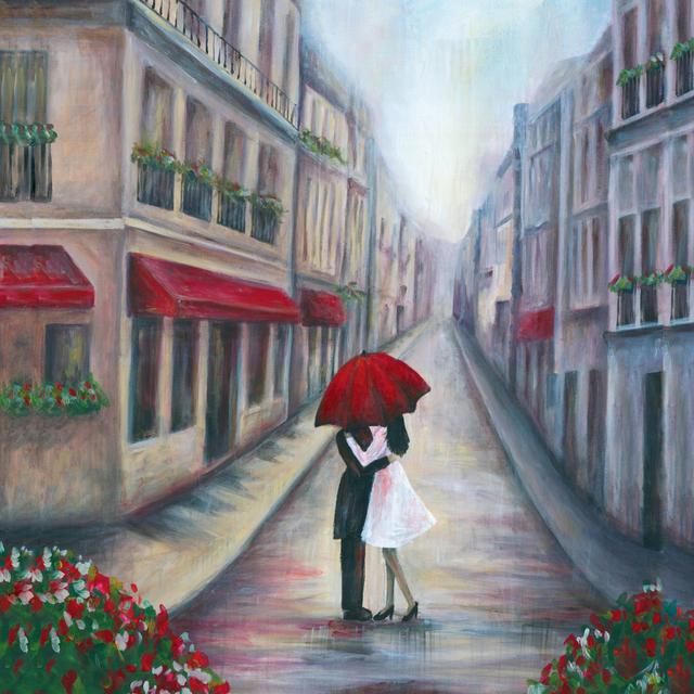 Kiss Under The Red Umbrella - Wrapped Canvas Painting ClassicLiving Size: 76cm H x 76cm W x 3.8cm D on Productcaster.