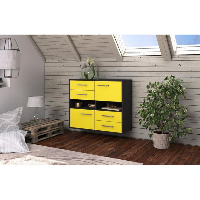 Aliete sideboard, flying/metal handles, size: 92 x 79 x 35cm Latitude Run Colour: Yellow/Anthracite on Productcaster.