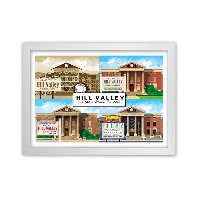 Hill Valley - a Nice Place to Live by Richard O'Neill - Graphic Art Corrigan Studio Size: 24cm H x 34cm W x 3cm D, Format: White Framed on Productcaster.