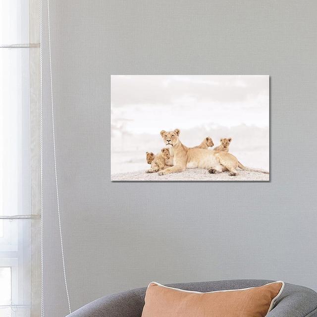 White Lioness & Cubs by Klaus Tiedge - Photograph Print on Canvas World Menagerie Format: Wrapped Canvas, Size: 45.72cm H x 66.04cm W x 1.91cm D on Productcaster.