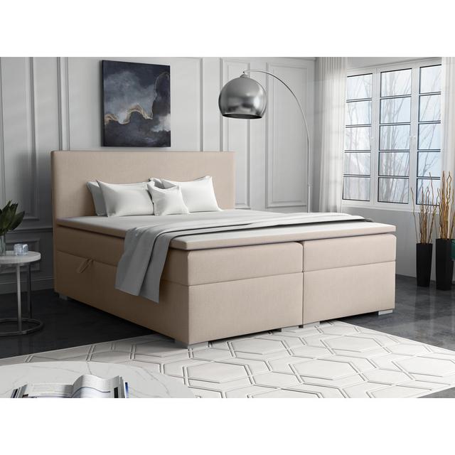 Boxspringbett Volta mit Topper und Bettkasten ModernMoments Farbe: Beige, Größe: Doppelbett on Productcaster.