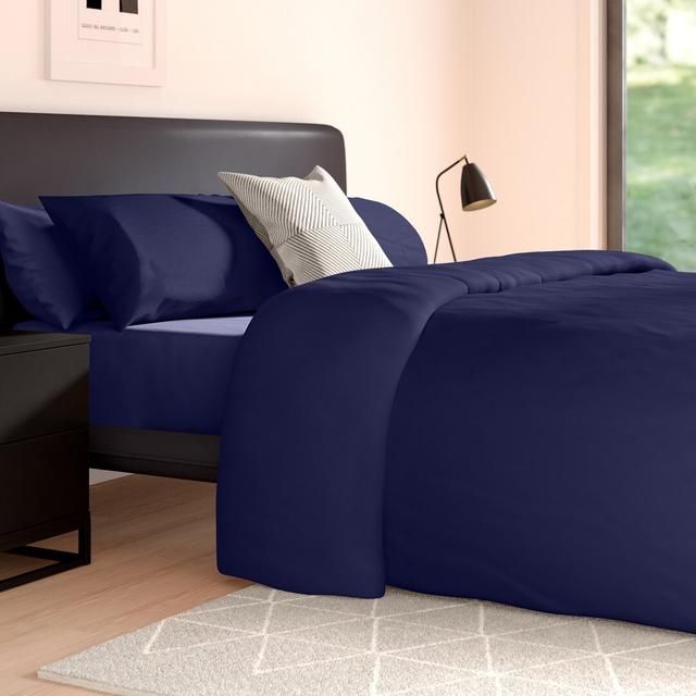 Kimia Cotton Blend Solid Colour Duvet Cover with Pillowcases 17 Stories Size: Double Duvet Cover + 2 Standard Pillowcases, Colour: Royal Blue on Productcaster.