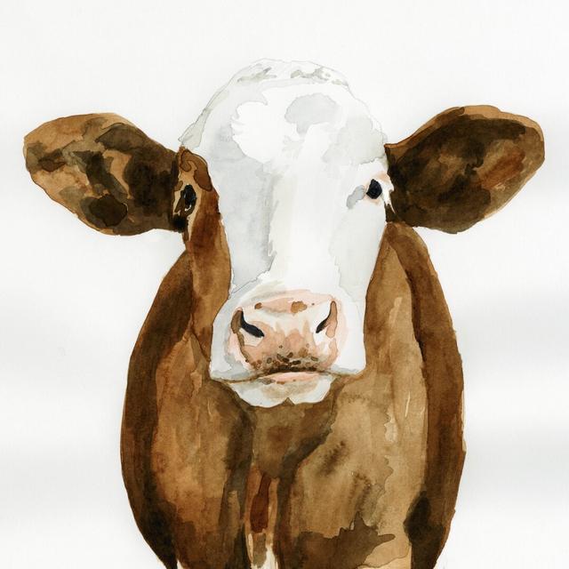 Cow Gaze II by Victoria Barnes - Wrapped Canvas Painting August Grove Size: 76cm H x 76cm W x 3.8cm D on Productcaster.