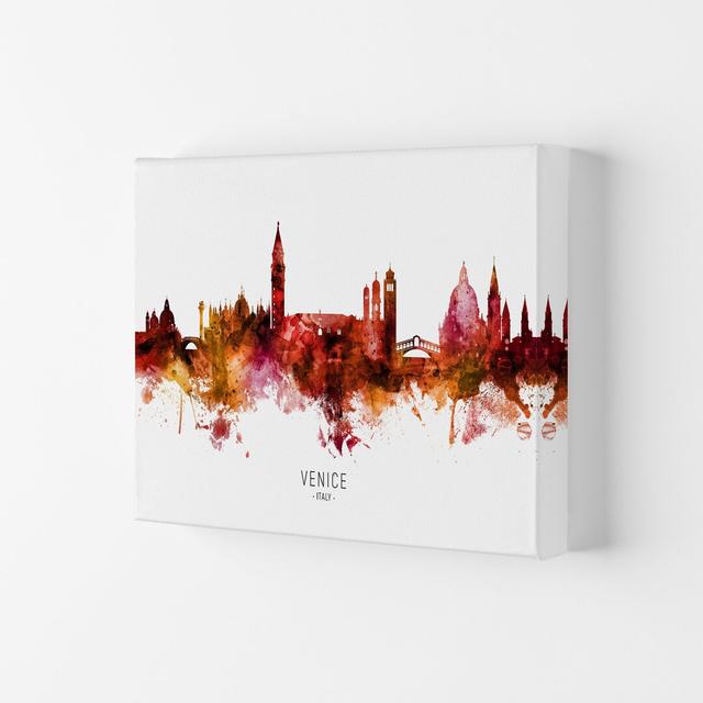 Venice Italy Skyline Red City Name by Michael Tompsett - Print Ebern Designs Size: 29.7cm H x 42cm W x 4cm D, Format: Wrapped Canvas on Productcaster.