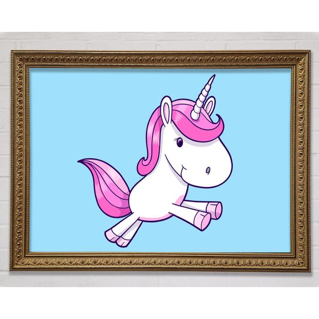 Leaping Unicorn Gold Framed Print Zoomie Kids Size: 84.1cm H x 118.9cm W x 3cm D, Colour: Blue on Productcaster.