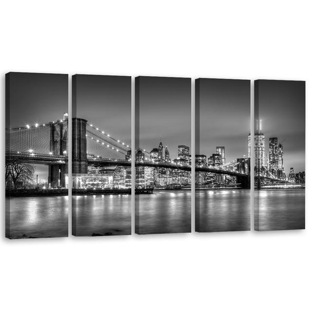 Canvas Print New York At Night Ebern Designs Size: 80cm H x 200cm W on Productcaster.