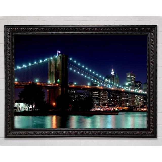 Brooklyn Bridge NYC Blue Nights Framed Print Ebern Designs Size: 42cm H x 59.7cm W x 3cm D, Format: Charlotte Black Framed Paper on Productcaster.