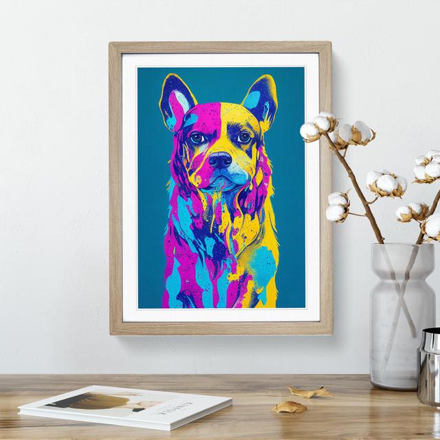 Colourful Dog No.2 Abstract - Picture Frame Painting Marlow Home Co. Size: 46cm H x 34cm W x 2cm D, Frame Colour: Oak on Productcaster.