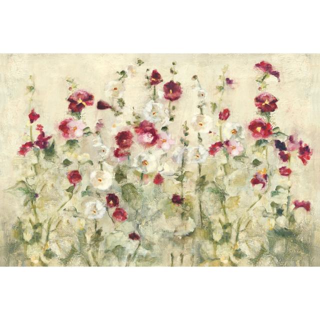 Hollyhocks Row Cool Crop by Cheri Blum - Wrapped Canvas Painting Marlow Home Co. Size: 30cm H x 46cm W x 3.8cm D on Productcaster.