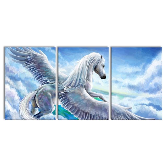 Pegasus Fliegt Über Den Wolken - 3 Piece Wrapped Canvas Print East Urban Home Size: 120cm H x 240cm W on Productcaster.