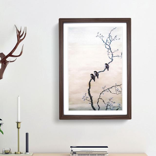 Three Birds on a Branch by Hishida Shunso - Picture Frame Painting Print on MDF East Urban Home Frame Option: Walnut Framed, Size: 36cm H x 27cm W x 2 on Productcaster.