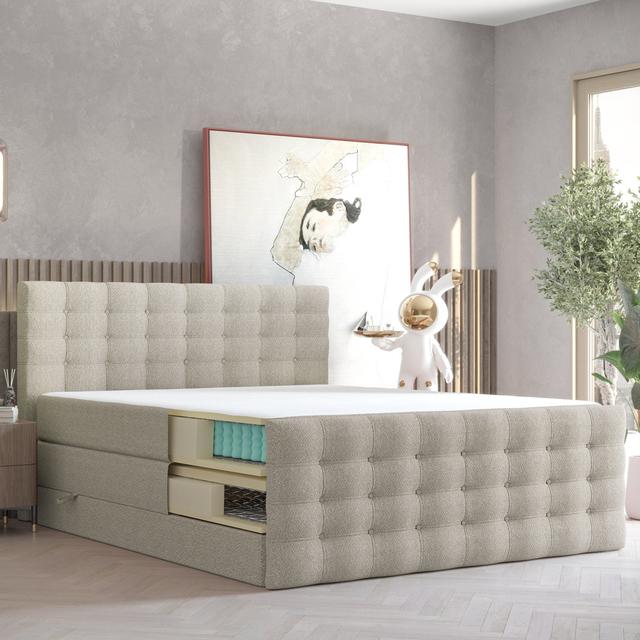 Boxspringbett Azbane mit Bettkasten ClassicLiving Größe: 120 x 200cm, Farbe: beige on Productcaster.