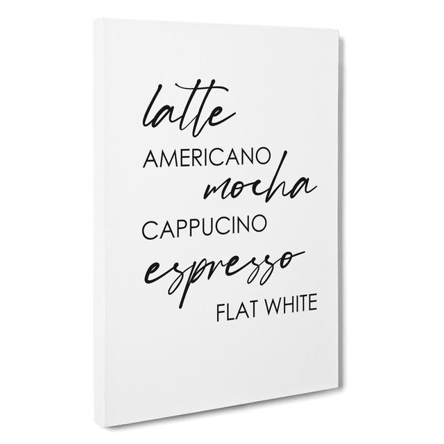 Coffee Types Typography East Urban Home Size: 91cm H x 60cm W x 3cm D on Productcaster.