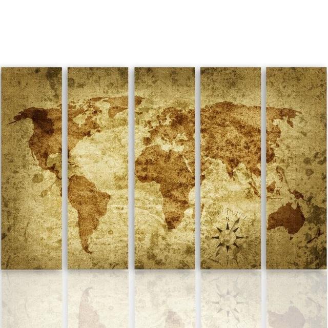 World Map 2 - 5 Piece Wrapped Canvas Graphic Art Print Feeby Size: 70cm H x 100cm W on Productcaster.