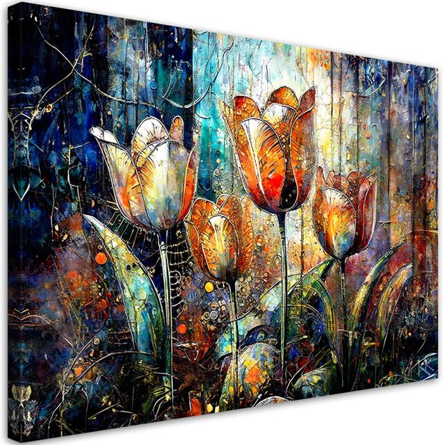 Canvas Print, Flowers Abstract Colorful - Wrapped Canvas Print ClassicLiving Size: 80cm H x 120cm W on Productcaster.