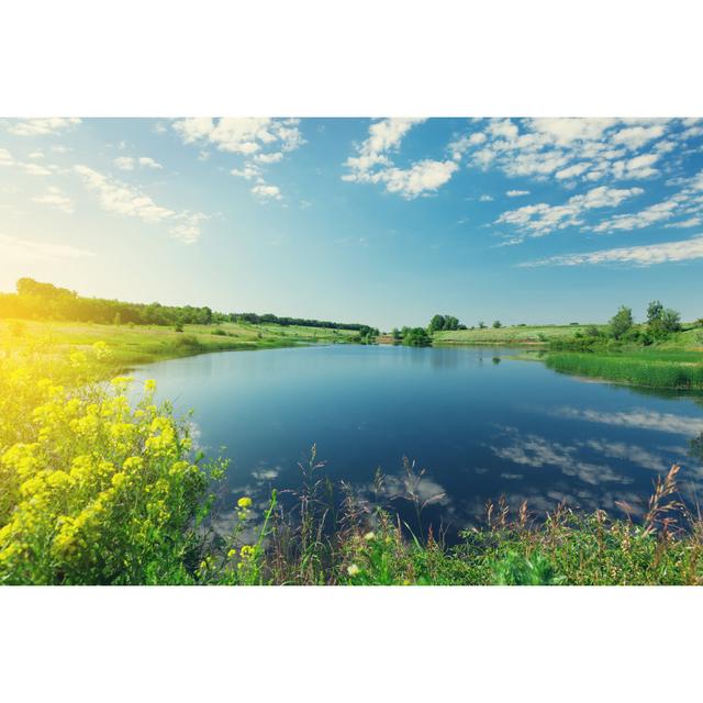 Pond and Hills by Karandaev - Wrapped Canvas Photograph 17 Stories Size: 51cm H x 76cm W on Productcaster.