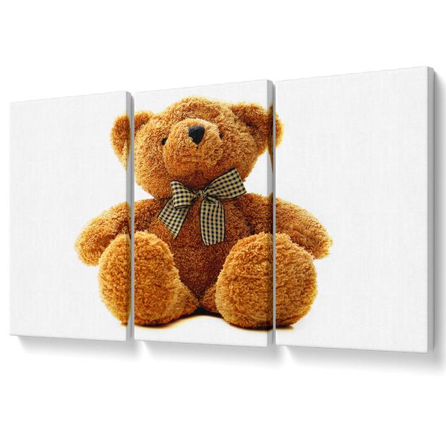 Teddy Bear Bow White - 3 Piece Wrapped Canvas Graphic Art Ebern Designs Colour: White, Size: 81.3cm H x 163cm W on Productcaster.