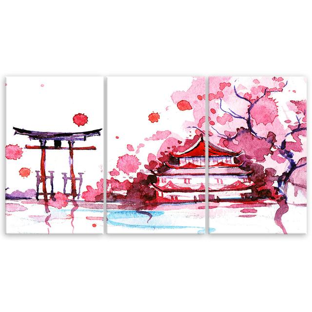 Canvas Print Japan Pink Landscape Rosalind Wheeler Size: 80cm H x 120cm W on Productcaster.