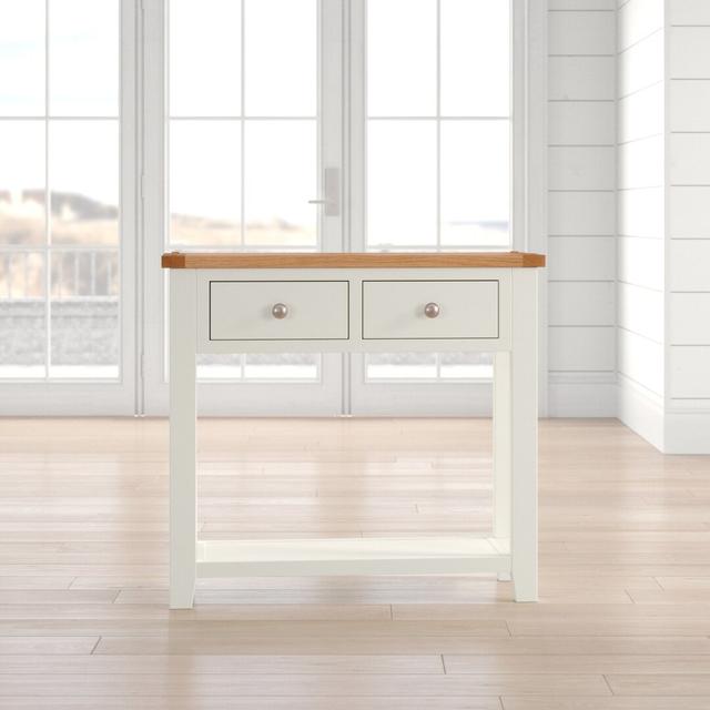 Melbourne Console Table Highland Dunes Table Top Colour: Light Oak, Table Base Colour: Ivory on Productcaster.