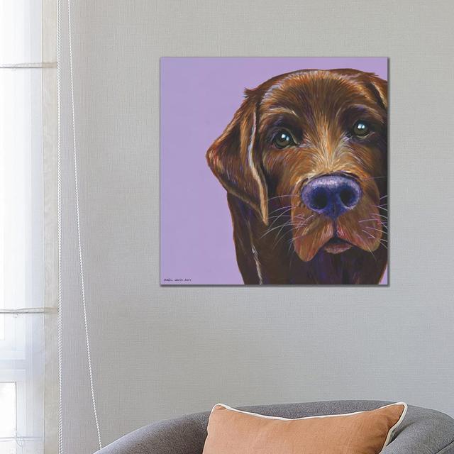 Brown Labrador On Lilac, Square by Kirstin Wood - Wrapped Canvas Gallery-Wrapped Canvas Giclée ClassicLiving Size: 66.04cm H x 66.04cm W x 3.81cm D on Productcaster.