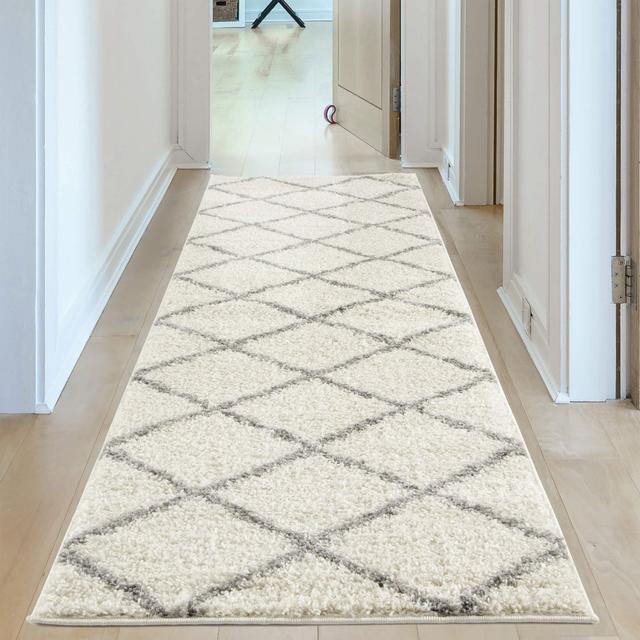 Myshaggy Collection Argyle Machine Woven Ivory Area Rug THE RUGS Rug Size: Runner 80 x 300cm on Productcaster.