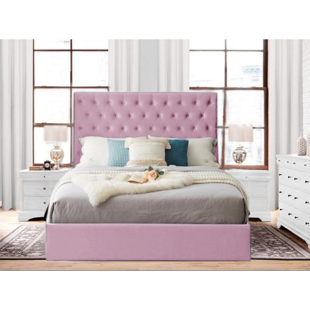 Jani Kingsize (5') Upholstered Platform Bed Mercer41 Colour: Pink, Size: Double (4'6) on Productcaster.