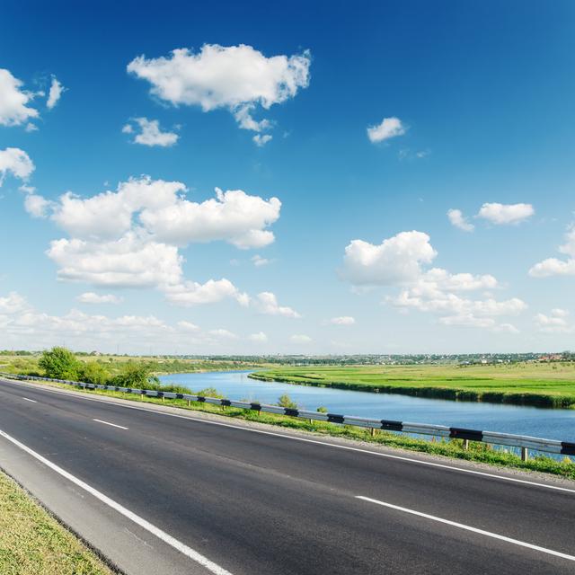 Road Near River - Wrapped Canvas Photograph Ebern Designs Size: 76cm H x 76cm W x 3.8cm D on Productcaster.