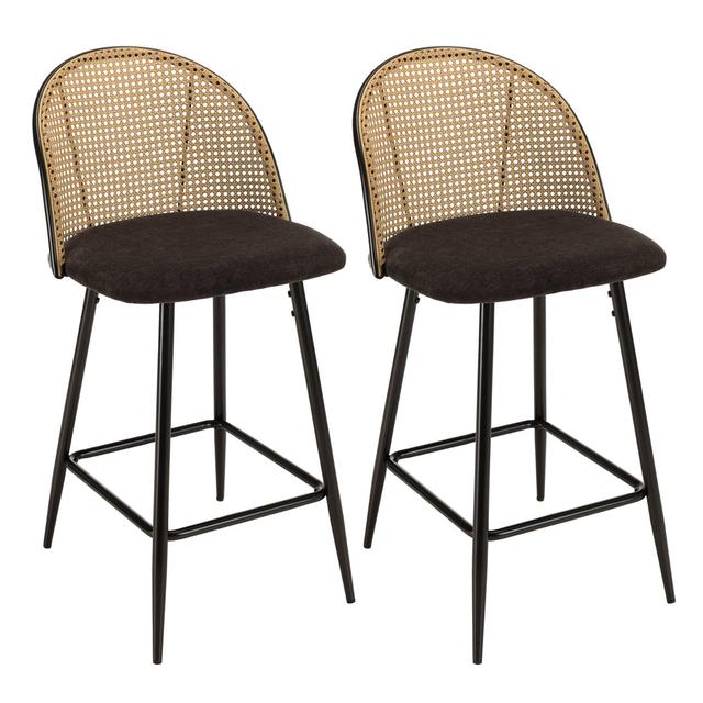 Set Of 2 Island Stools With Black Fabric Seat And Cane-Effect Backrest DPI on Productcaster.