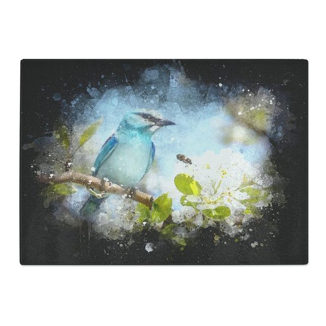 Tempered Glass Blue Bird & Cherry Blossom Tree Chopping Board East Urban Home Size: 28.5 cm x 39 cm on Productcaster.