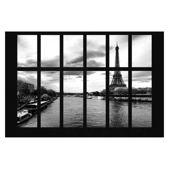 Matt Fototapete Fenster Eiffelturm Seine Paris 2,9 m x 432 cm East Urban Home on Productcaster.