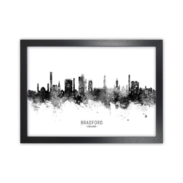 Bradford England Skyline Black White City Name by Michael Tompsett - Graphic Art Latitude Run Format: Black Framed, Size: 64cm H x 88cm W x 3cm D on Productcaster.