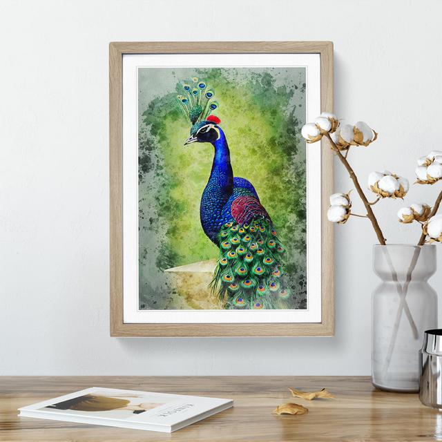 Peacock No.1 - Picture Frame Painting Latitude Vive Size: 46cm H x 34cm W x 2cm D, Frame Colour: Oak on Productcaster.