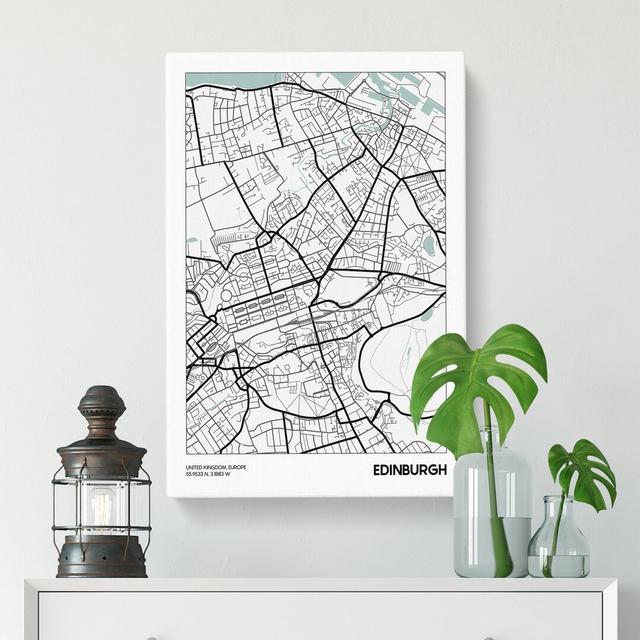 Map Edinburgh UK - Wrapped Canvas Print East Urban Home Size: 91cm H x 60cm W x 3cm D on Productcaster.