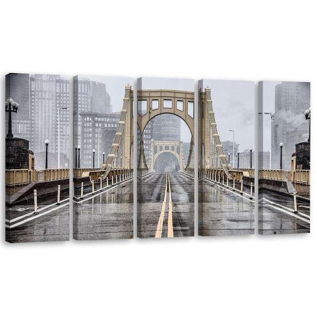 Canvas Print Brooklyn Bridge City Of New York Ebern Designs Size: 60cm H x 150cm W on Productcaster.